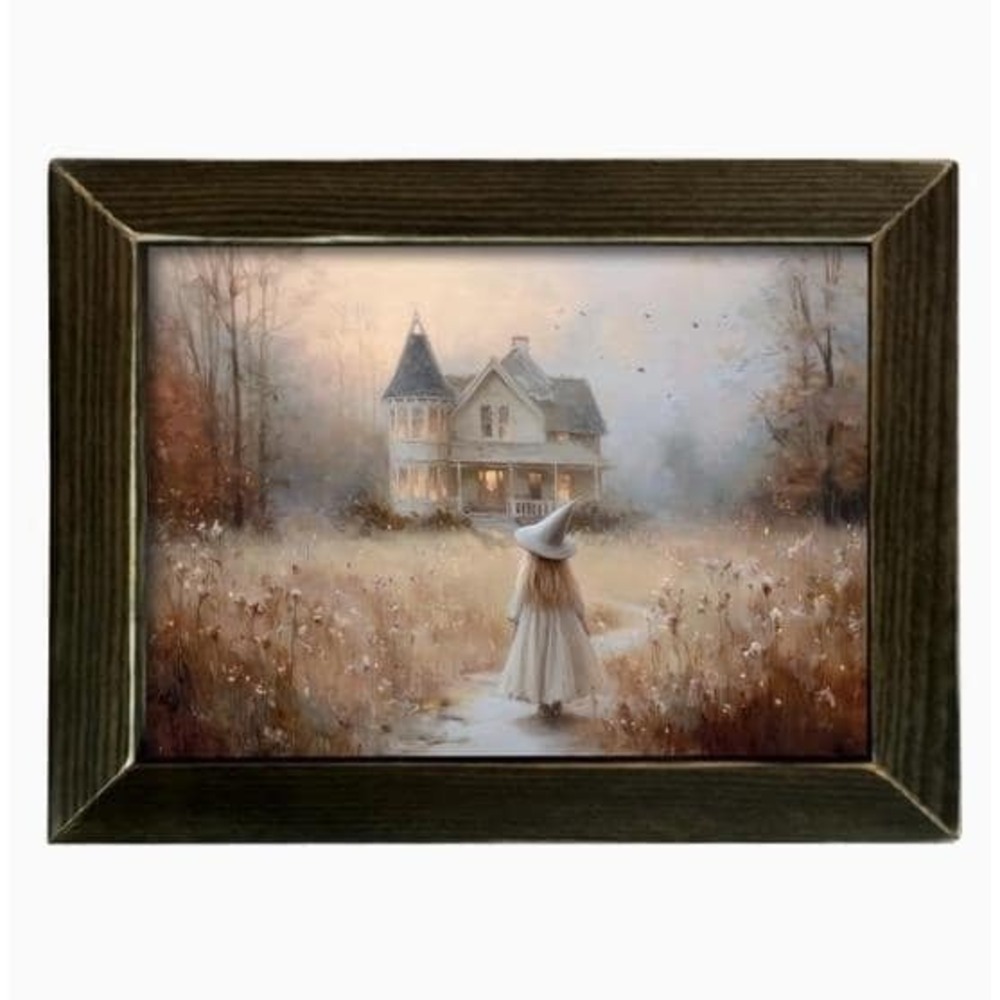 Little White Witch Framed Picture 14x18 Haunted House Rustic Victorian‎ NEW